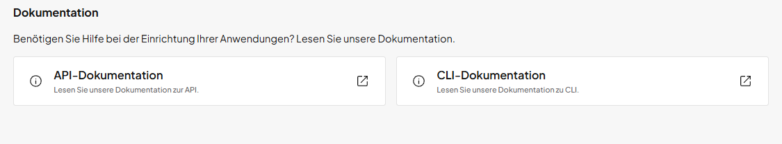 Ausschnitt des Abschnitts "Dokumentation" im dogado-Portal mit zwei Optionen: "API-Dokumentation" und "CLI-Dokumentation", jeweils mit Link-Icon für externe Seiten.