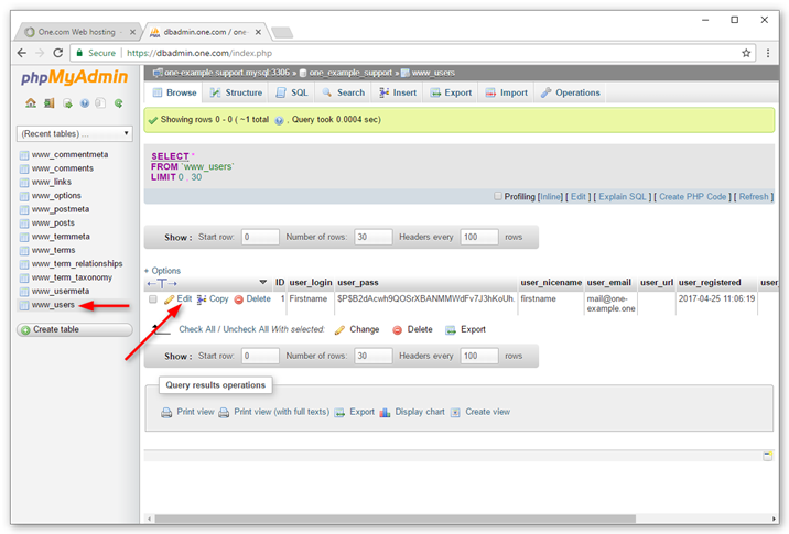 Screenshot der www_users-Tabelle in phpMyAdmin.