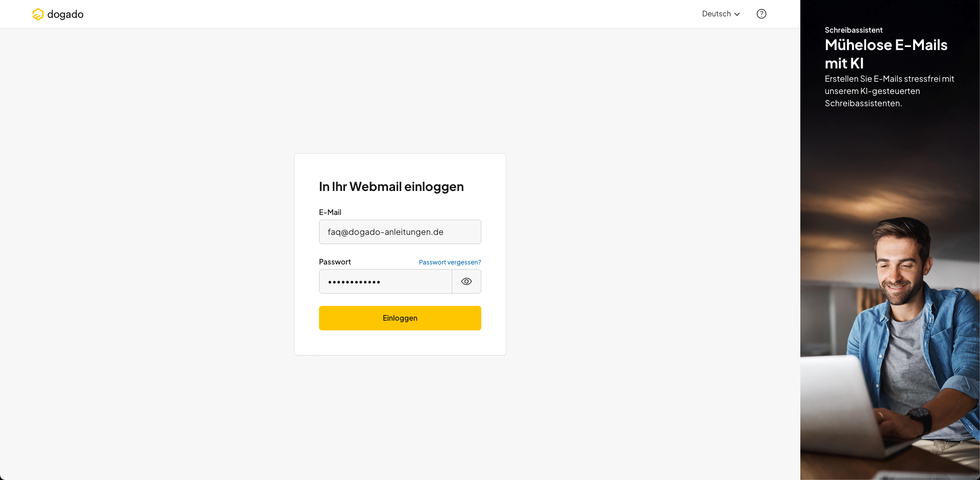 Login im Webmail des Homepage-Baukastens