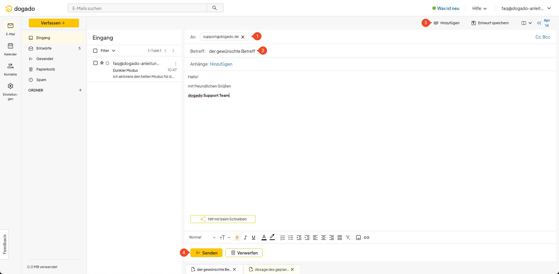 E-Mail im Webmail des Homepage-Baukastens verfassen