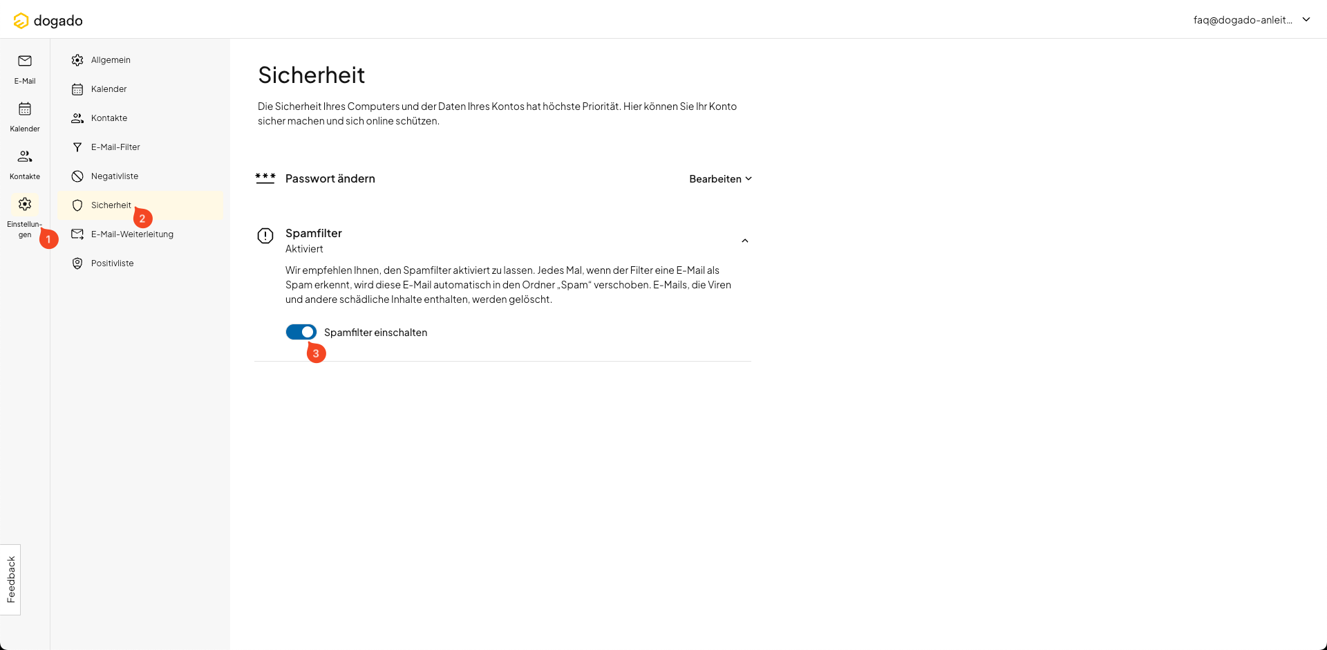 Spam-Filter im Webmail des Homepage-Baukastens