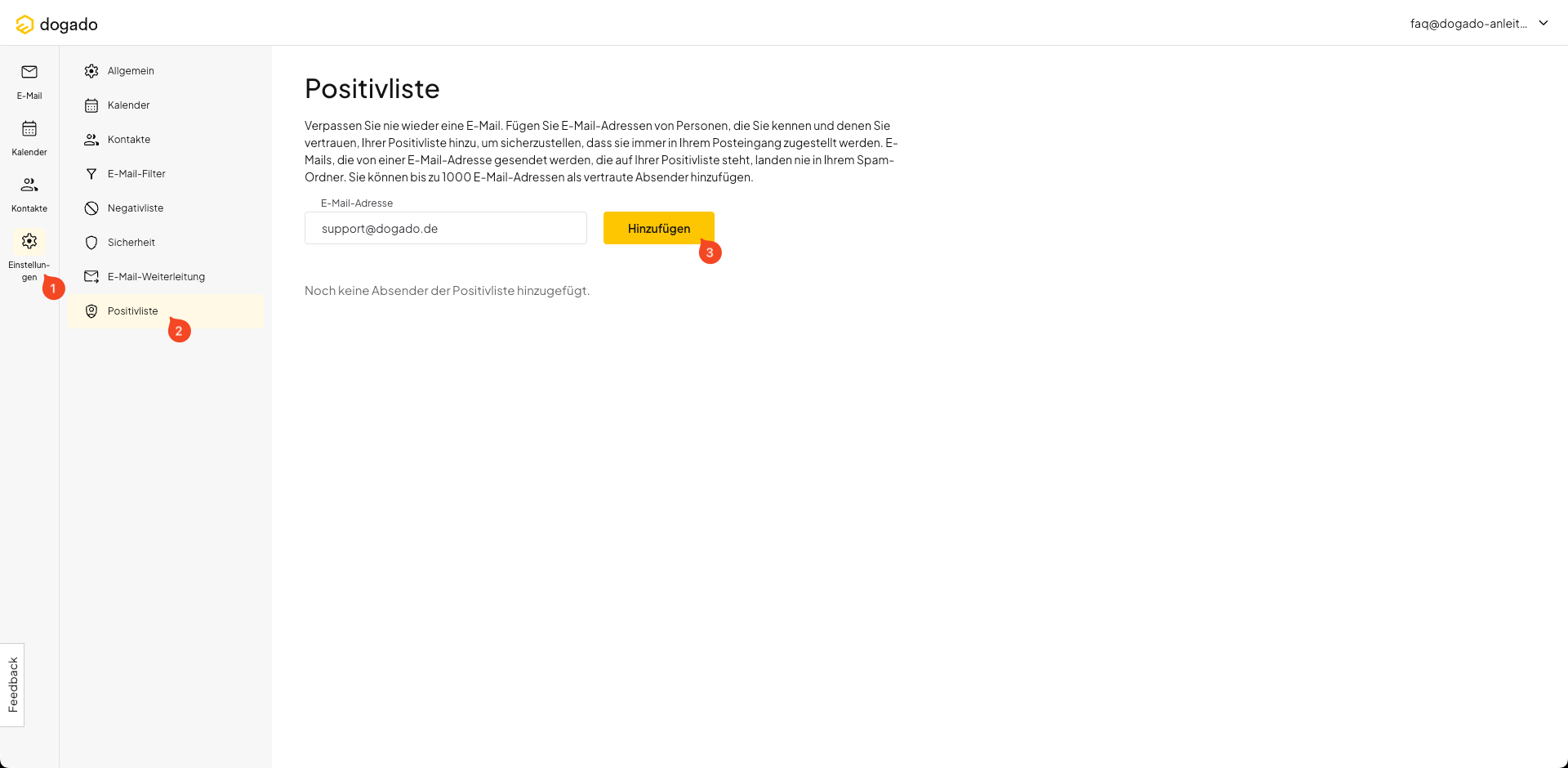 Positivliste im Webmail des Homepage-Baukastens