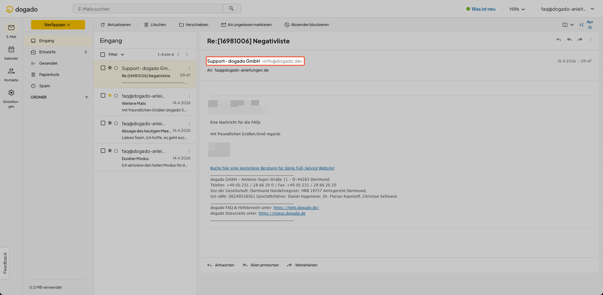 Absenderadresse im Webmail prüfen