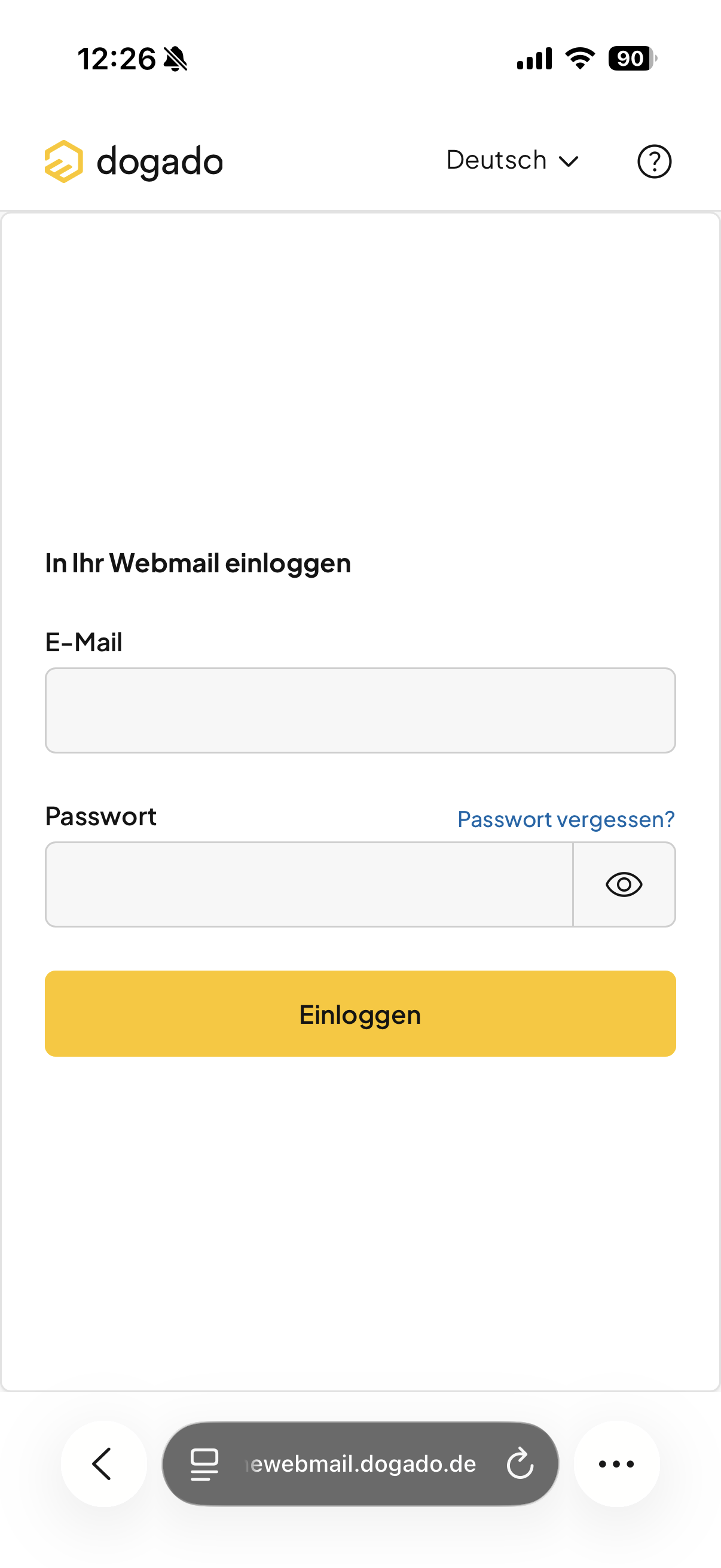 Webmail-Login für Homepage-Baukasten auf dem Smartphone
