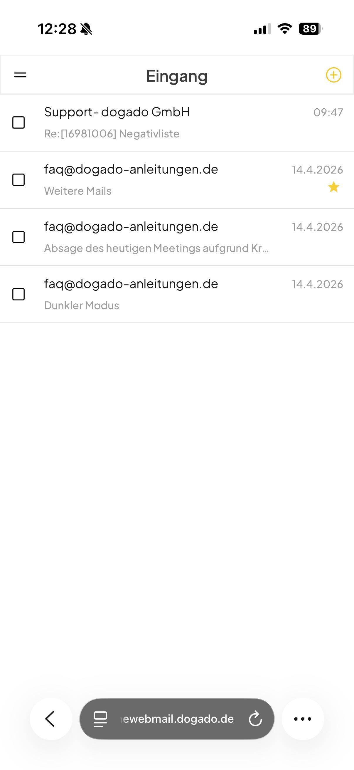 Webmail-Übersicht für Homepage-Baukasten auf dem Smartphone