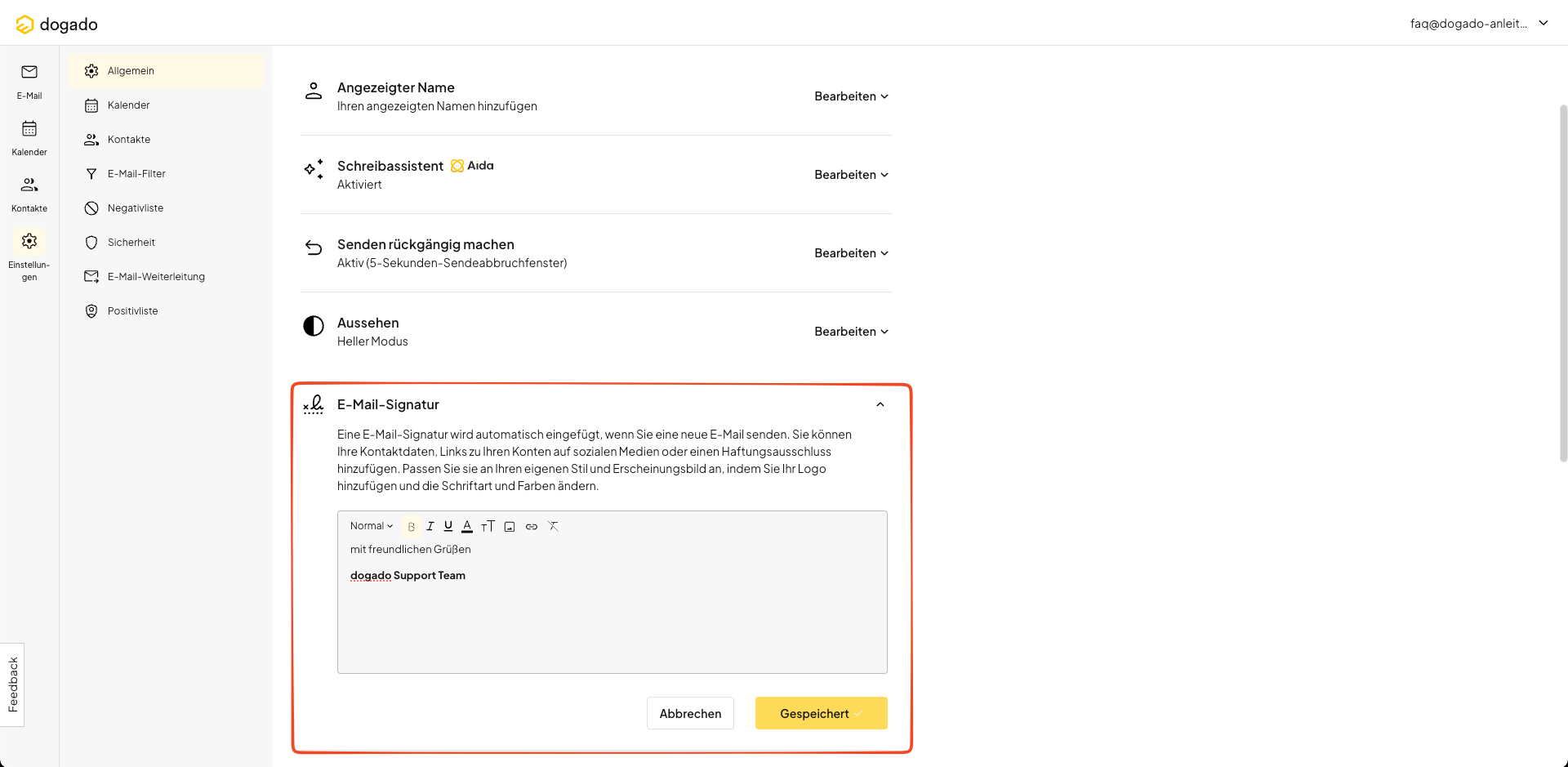 E-Mail-Signatur im Webmail bearbeiten