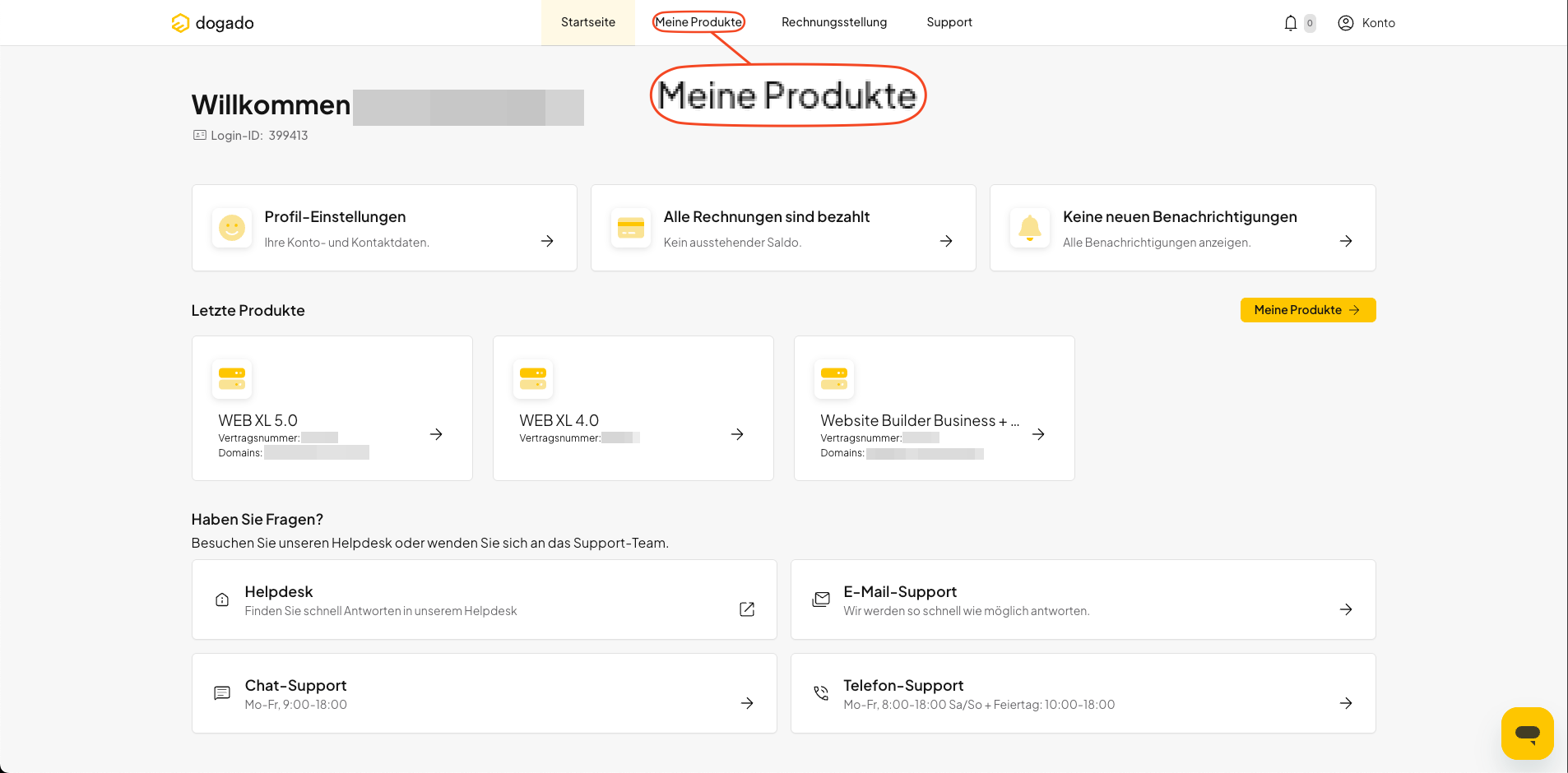 Meine Produkte im Kundenkonto öffnen