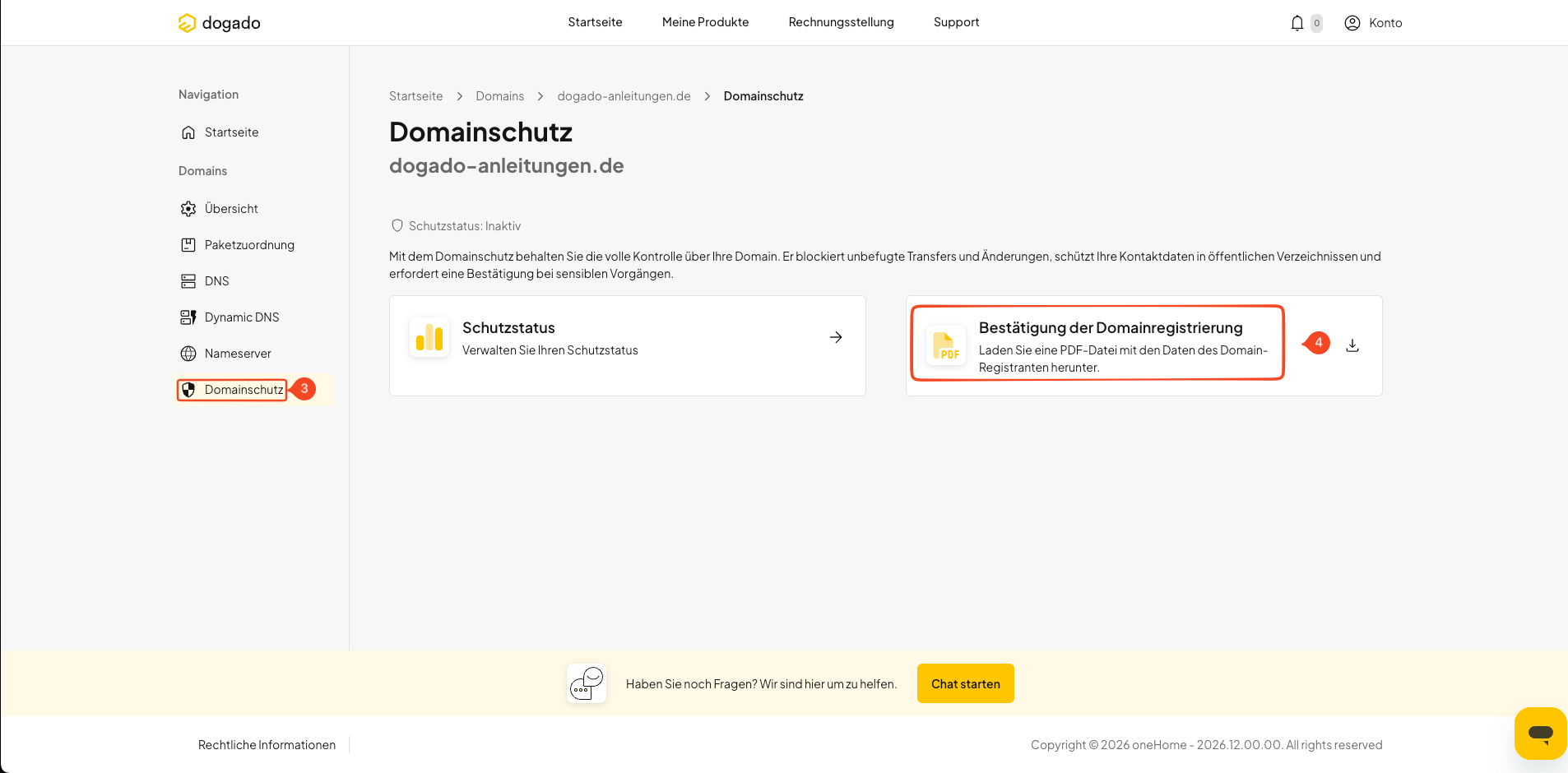 Bestätigung der Domainregistrierung öffnen