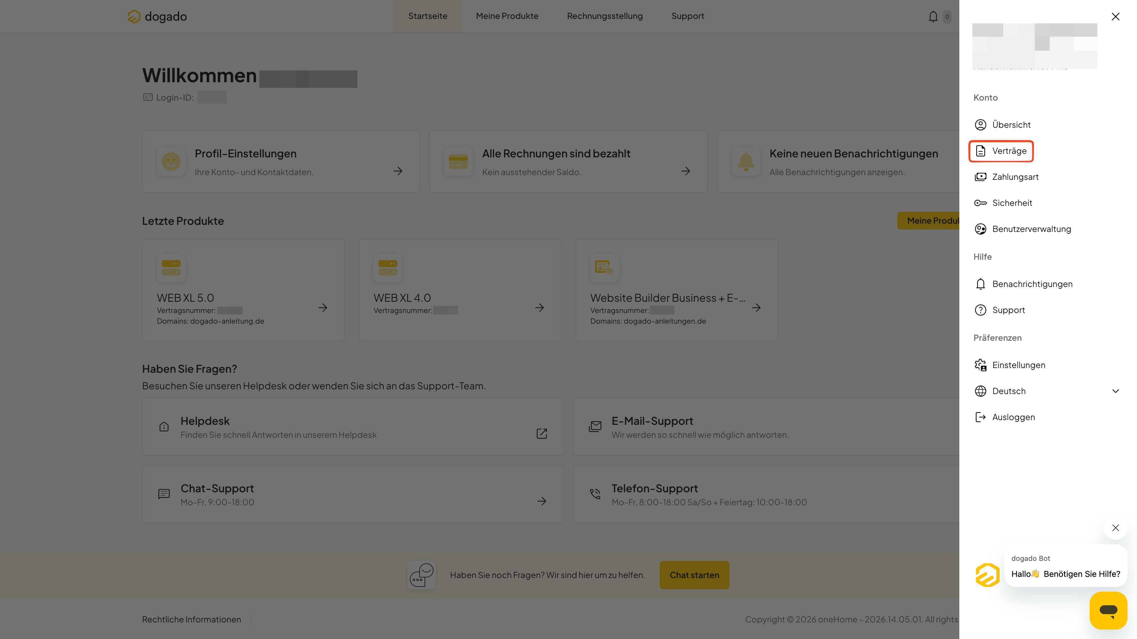 Vertragsübersicht in oneHome öffnen