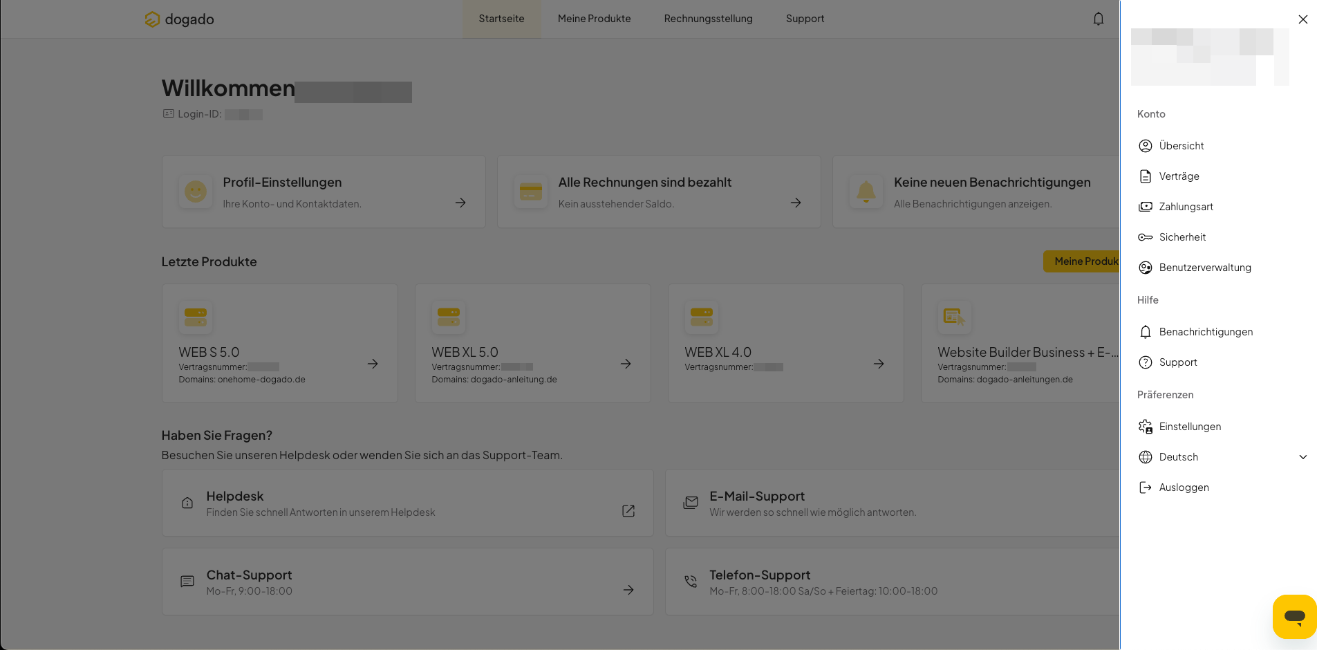 Menüpunkt Verträge in oneHome