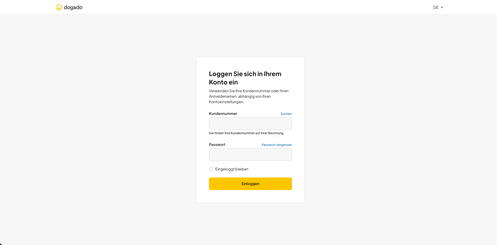 Anmeldeseite von oneHome