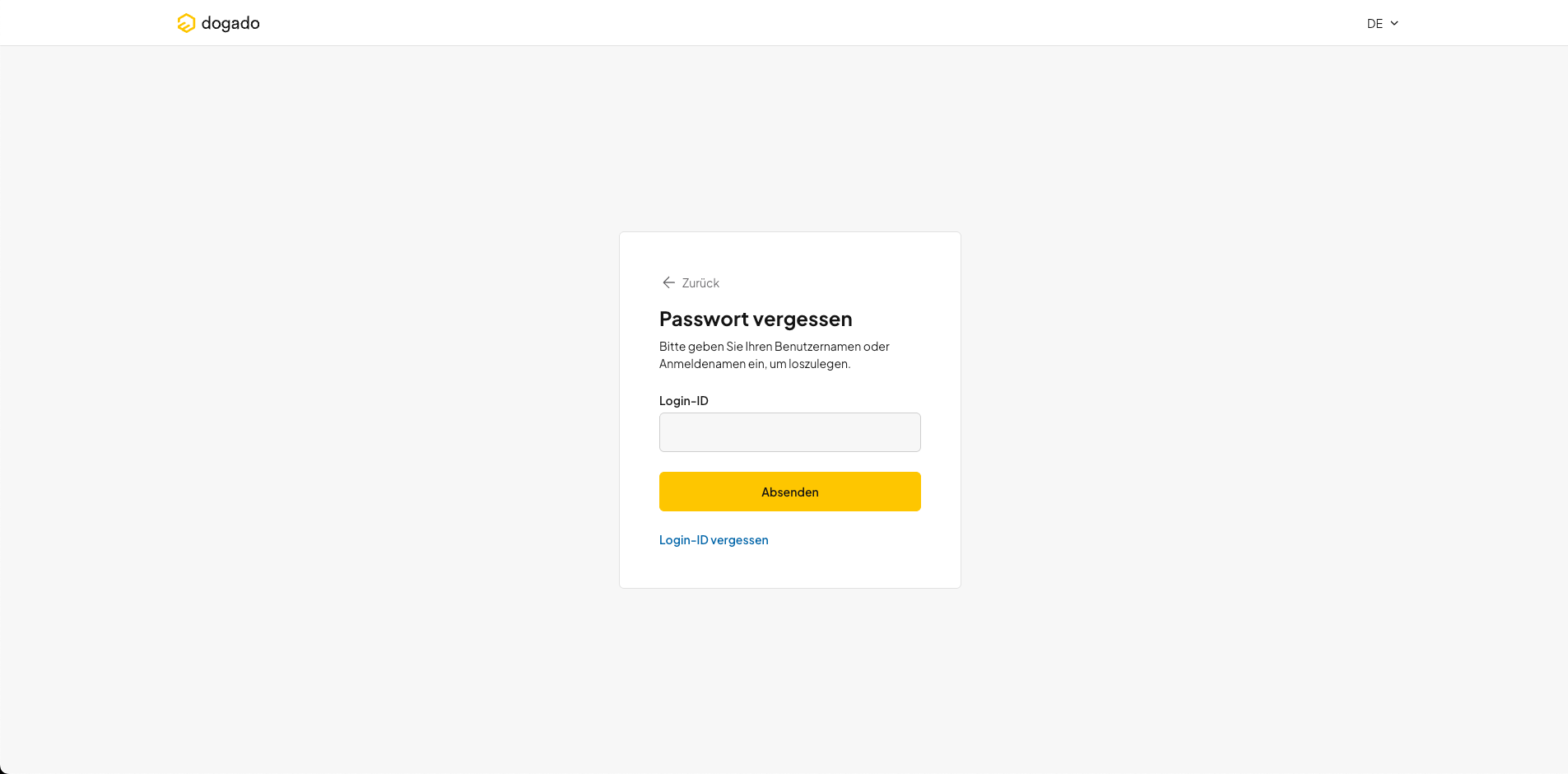 Funktion Passwort vergessen in oneHome