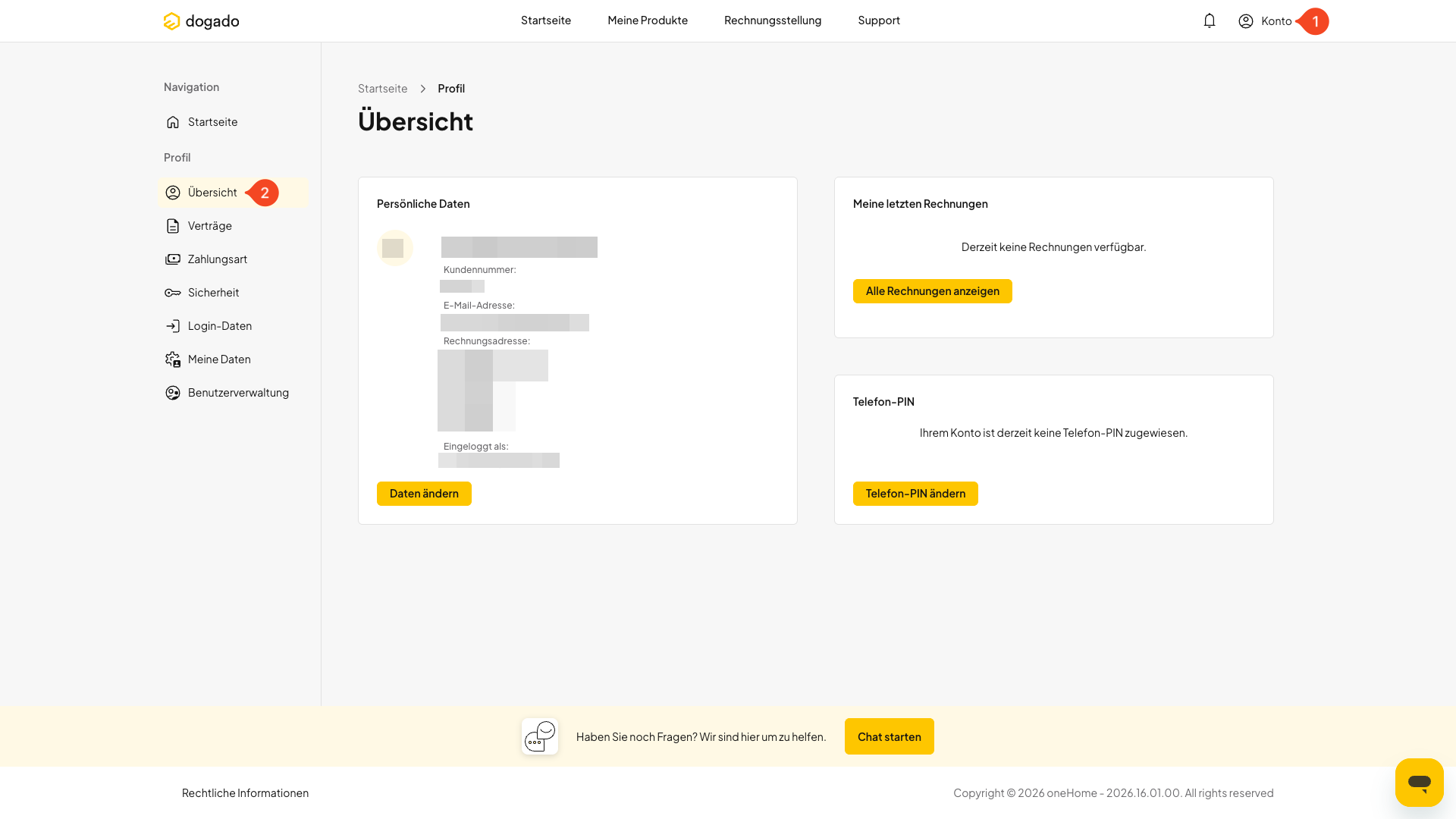 Benutzerkonto und Profileinstellungen in oneHome
