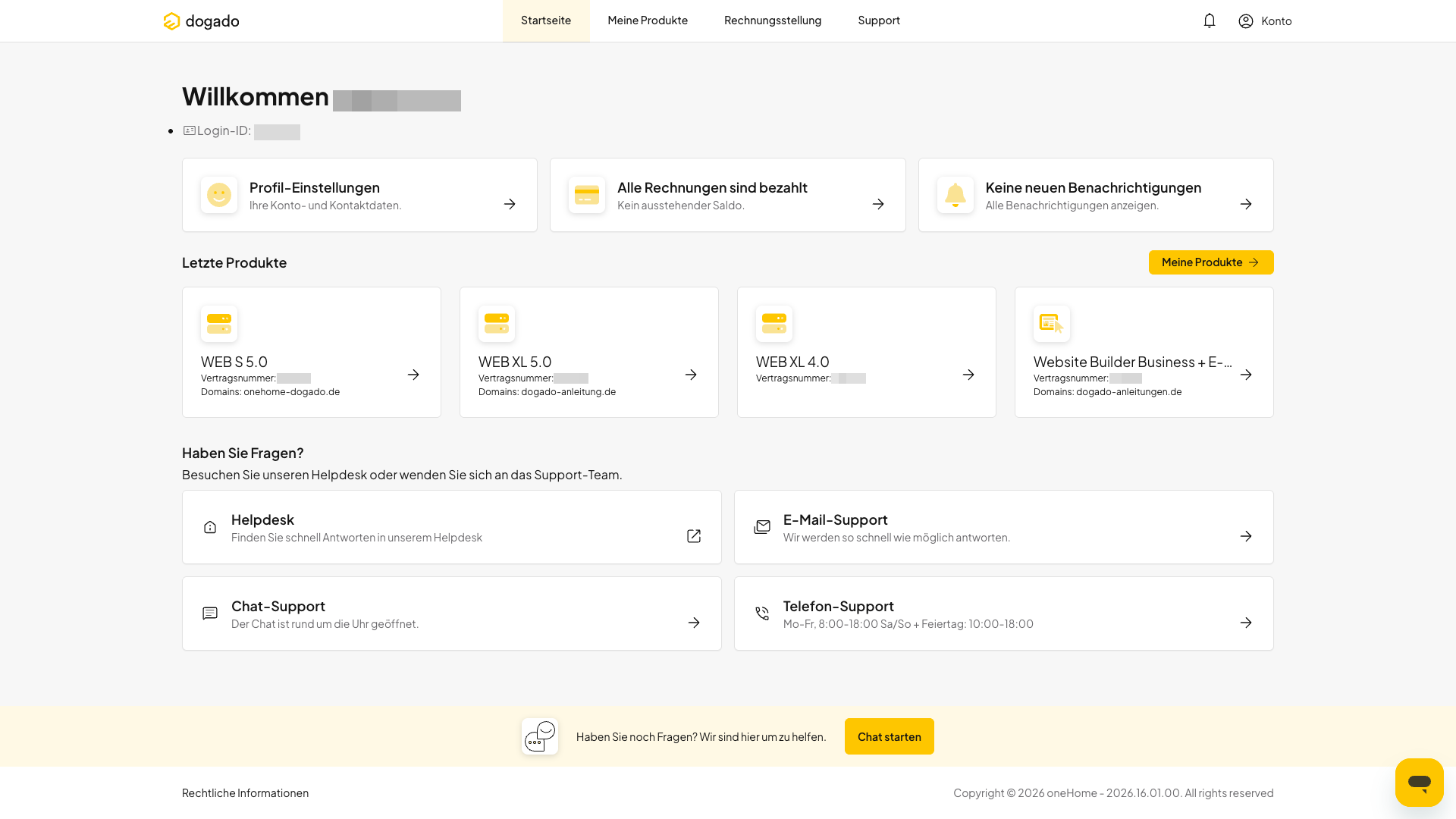 Übersicht der oneHome-Startseite