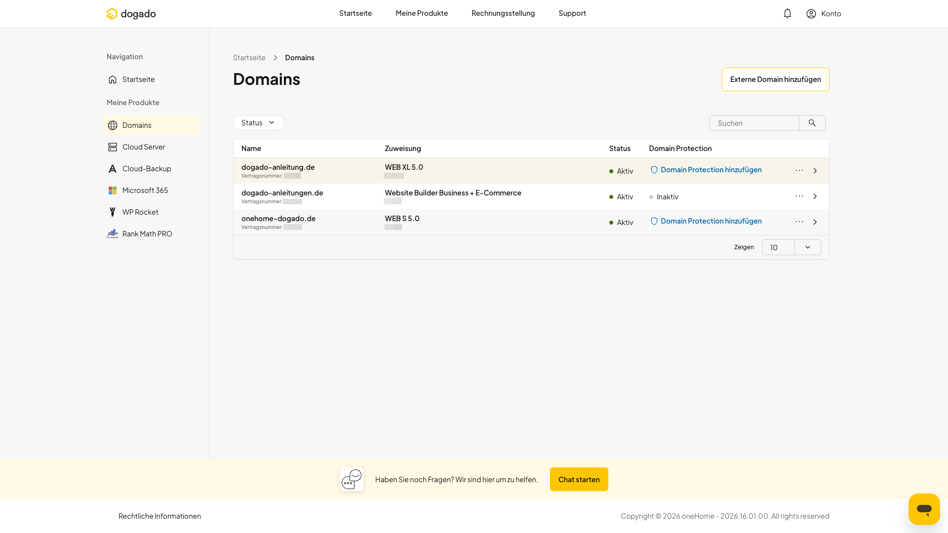 Domain-Übersicht in oneHome