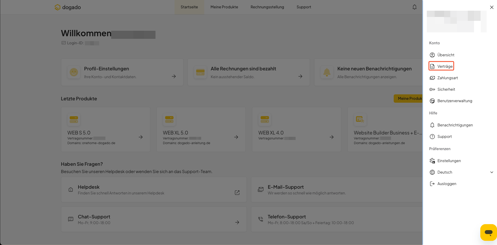 Vertragsübersicht in oneHome öffnen