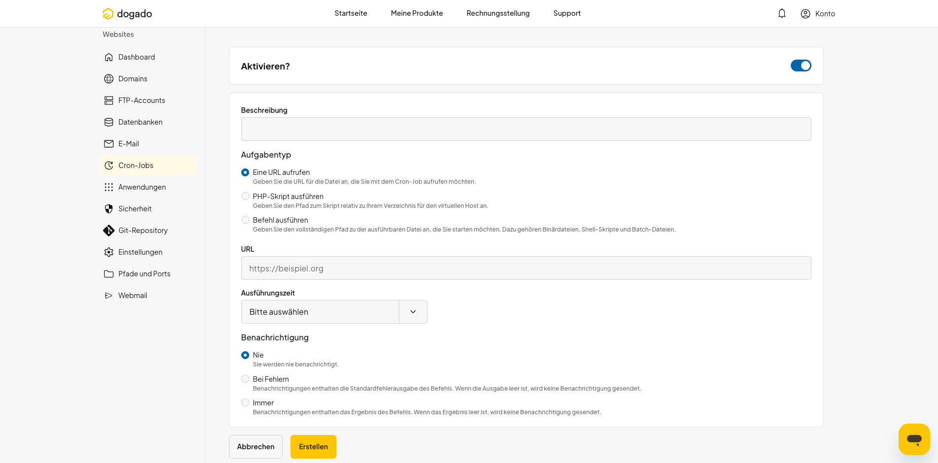Einstellungen für einen Cron-Job in oneHome