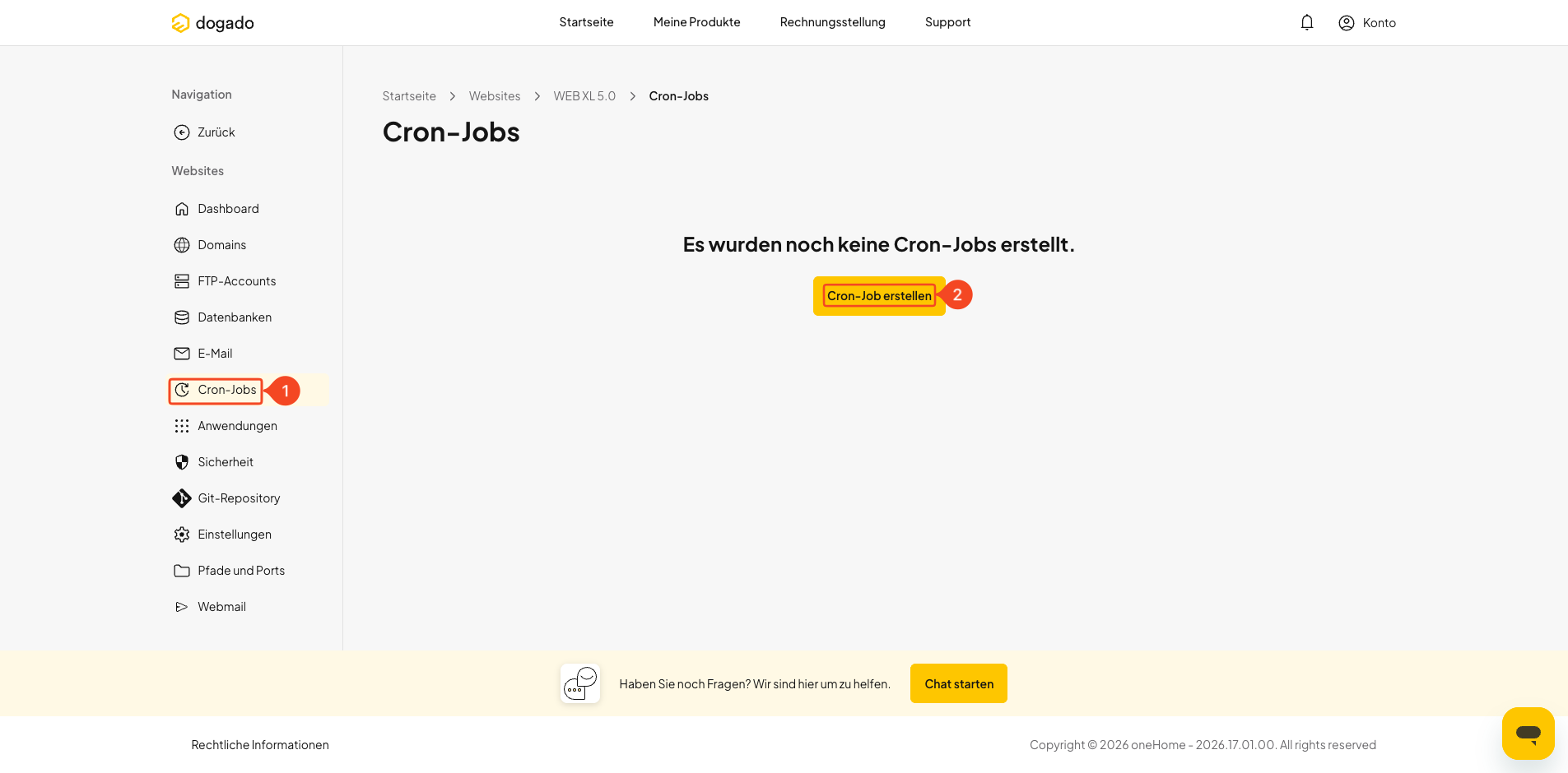 Bereich Cron-Jobs in oneHome öffnen und neuen Cron-Job erstellen