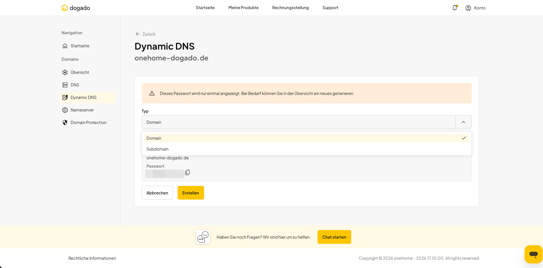DynDNS-Eintrag mit Passwort und Typ einrichten