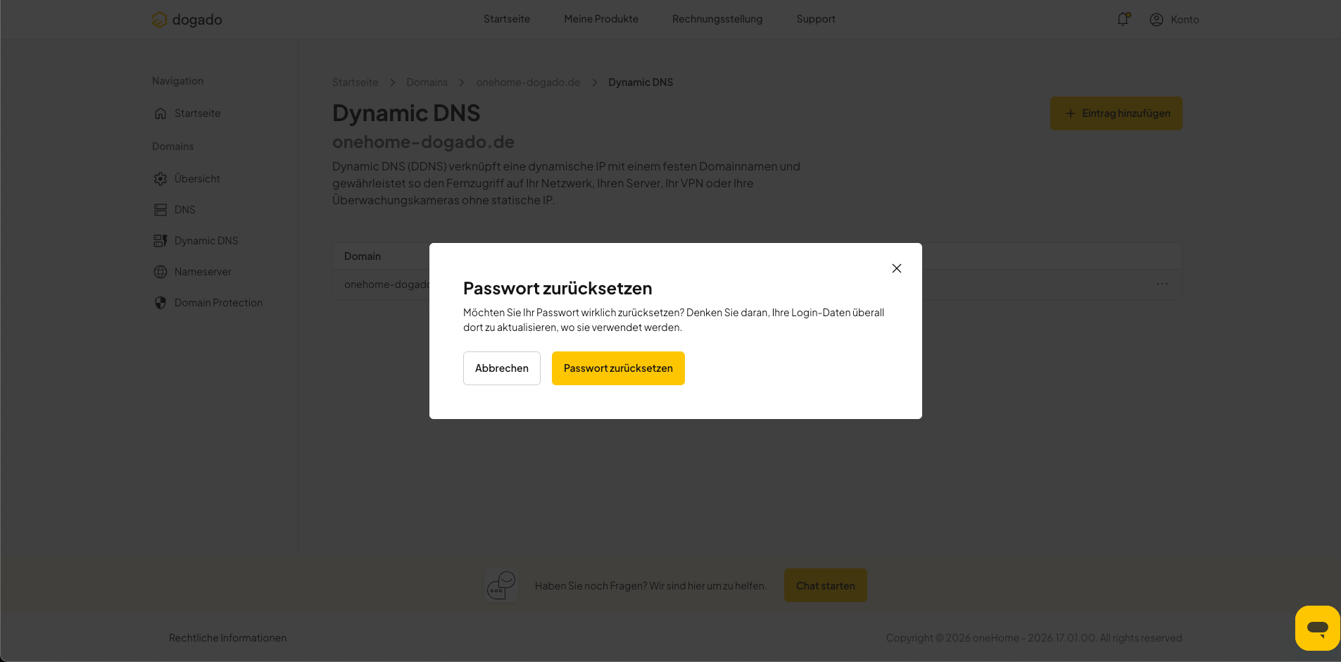 DynDNS-Passwort zurücksetzen