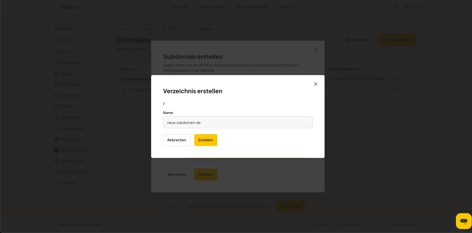 Neues Verzeichnis für eine Subdomain erstellen