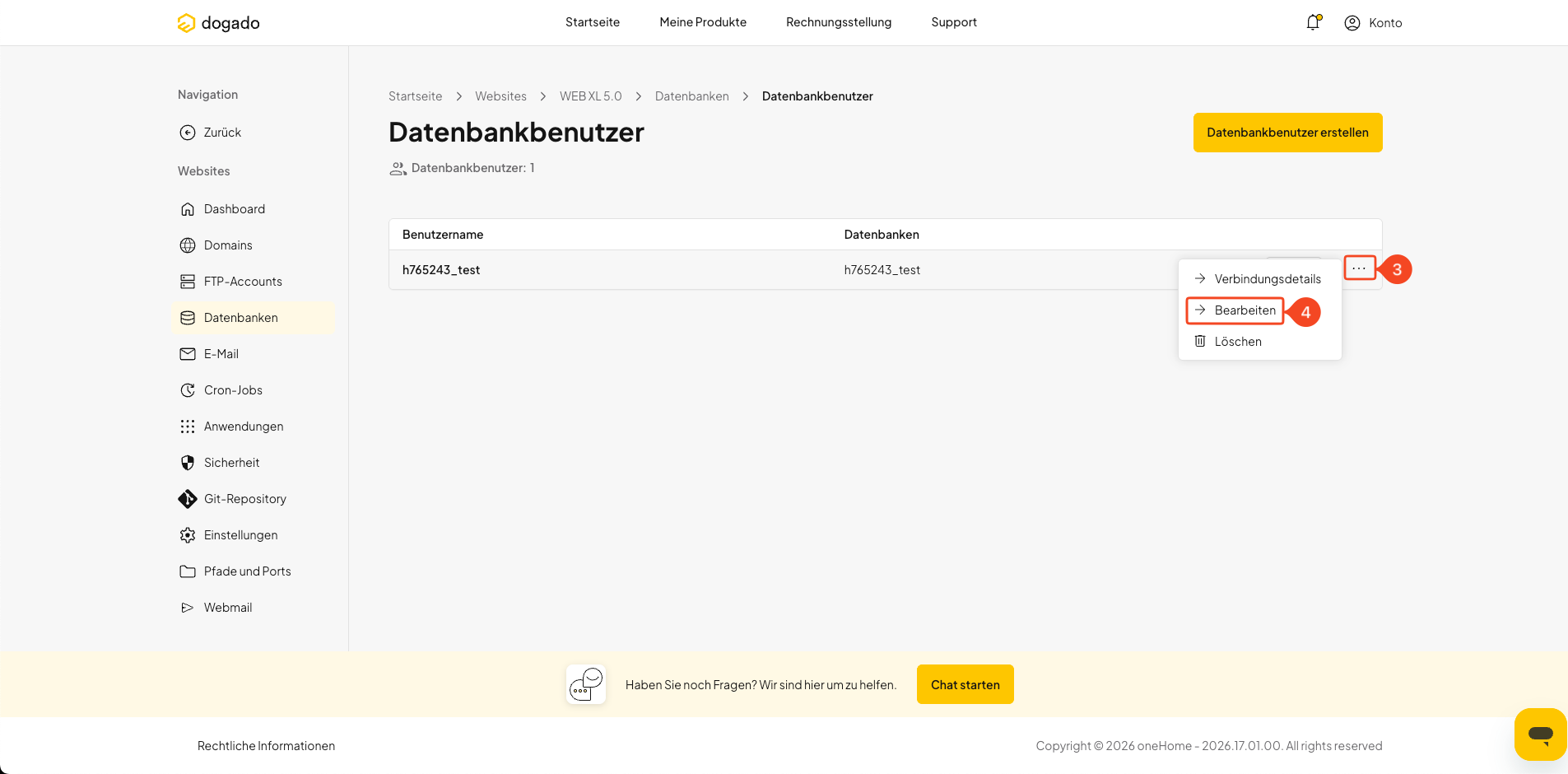 Datenbankbenutzer in oneHome bearbeiten