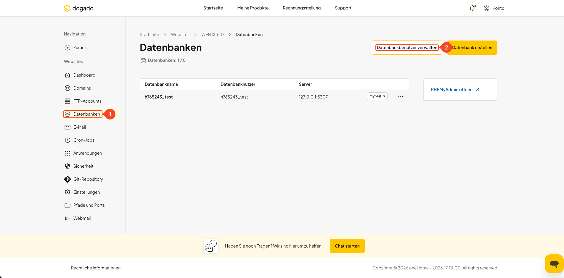 Datenbankbenutzer in oneHome verwalten