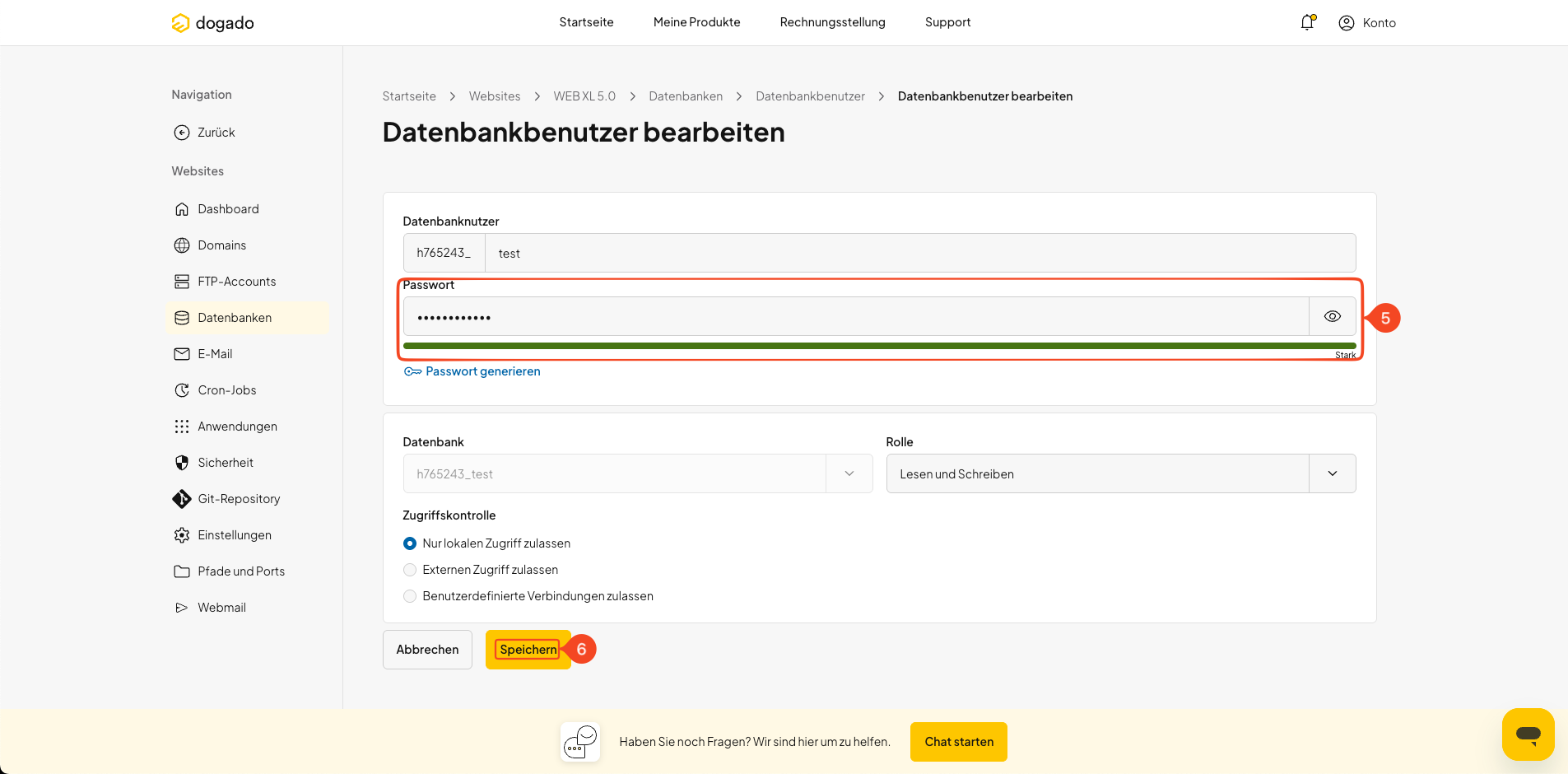Neues Passwort für einen Datenbankbenutzer in oneHome speichern