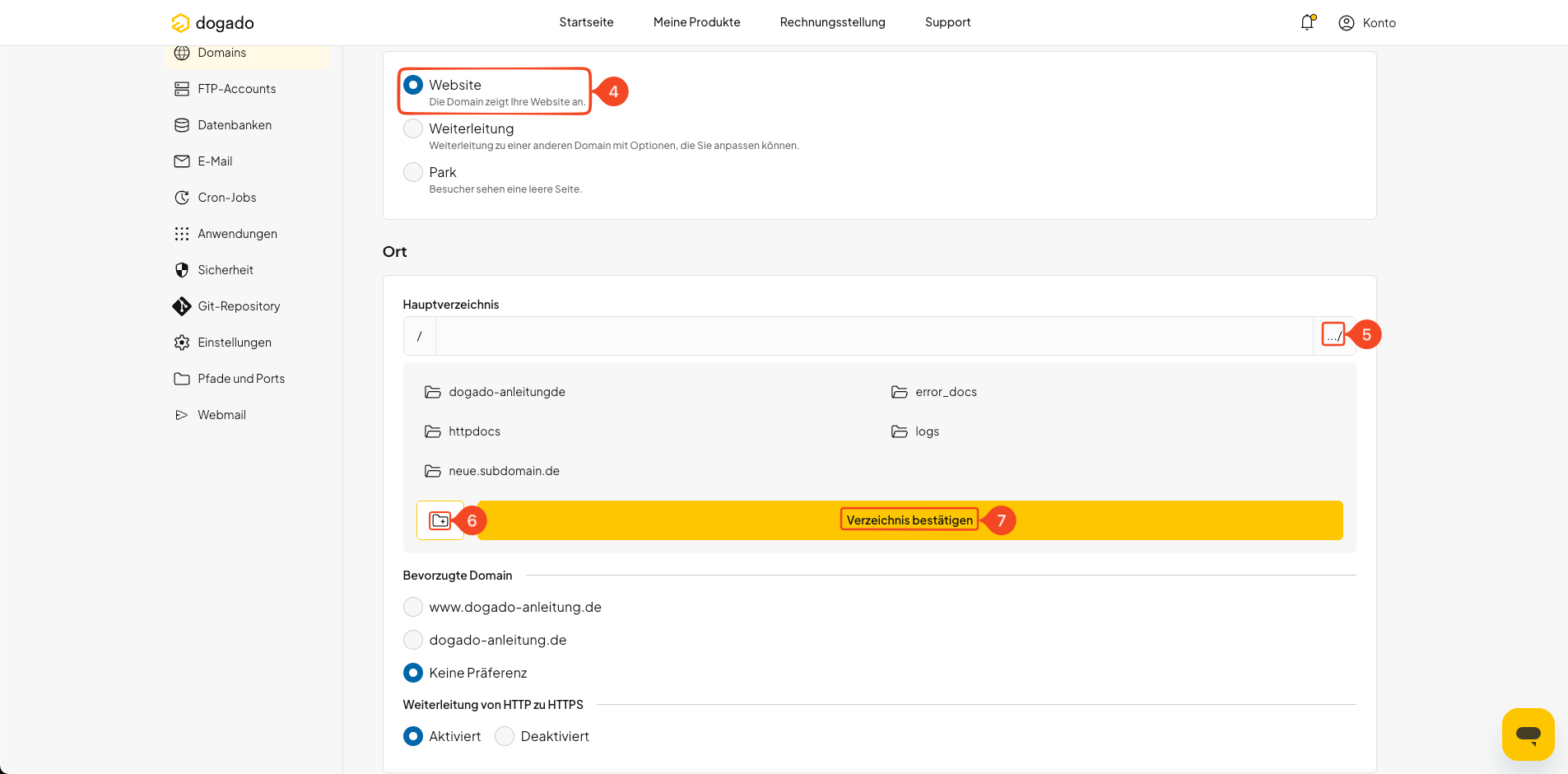 Dokumentenstamm beziehungsweise Verzeichnis einer Domain in oneHome auswählen
