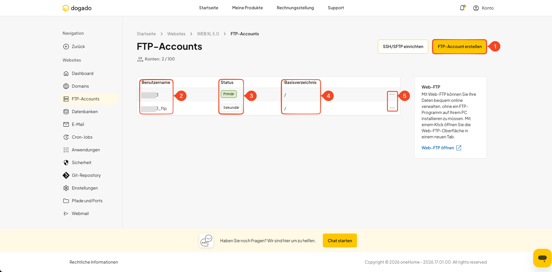 Übersicht der FTP-Benutzer in oneHome