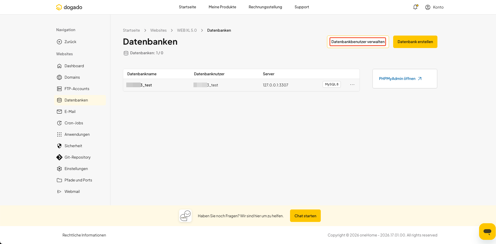 Datenbankbenutzer in oneHome verwalten