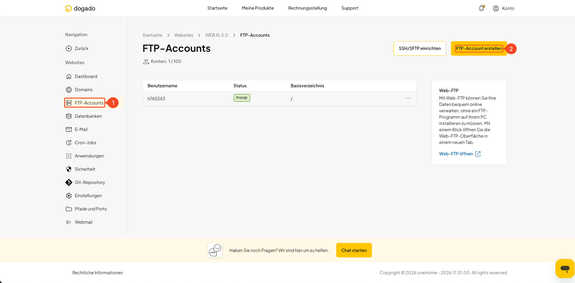 Neuen FTP-Account in oneHome erstellen