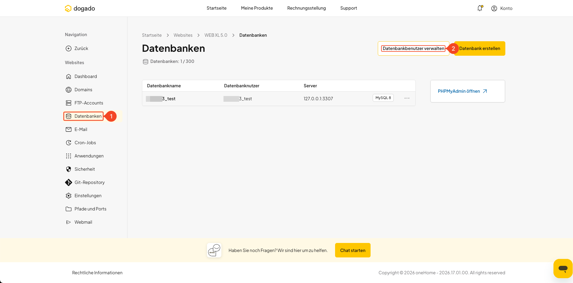Datenbankbenutzer in oneHome verwalten