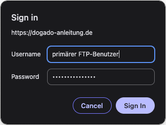 Anmeldung an den Webstatistiken mit dem primären FTP-Benutzer