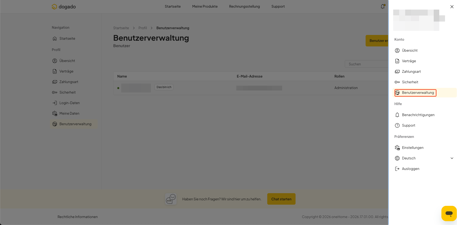 Benutzerverwaltung in oneHome öffnen
