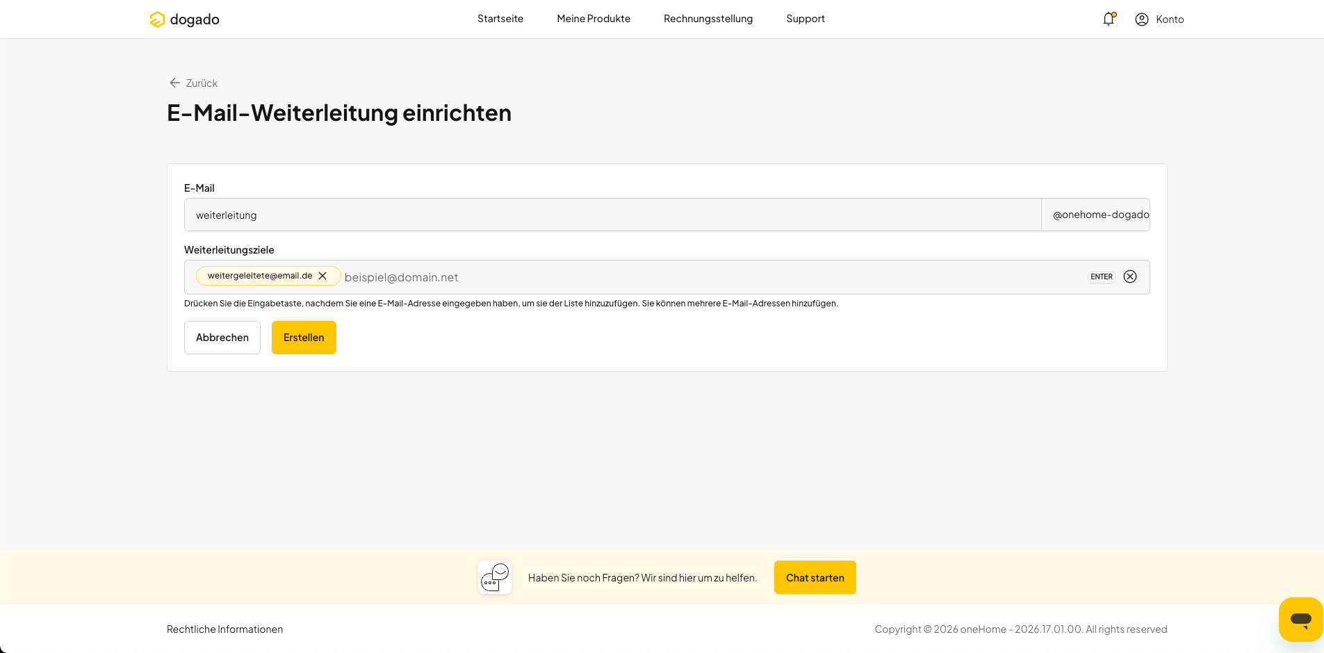 Daten für eine neue E-Mail-Weiterleitung eingeben und speichern