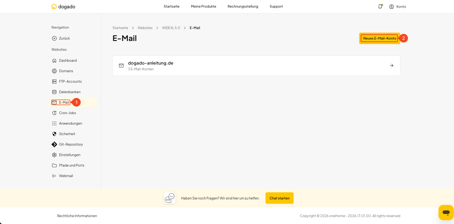 Neues E-Mail-Konto in oneHome erstellen