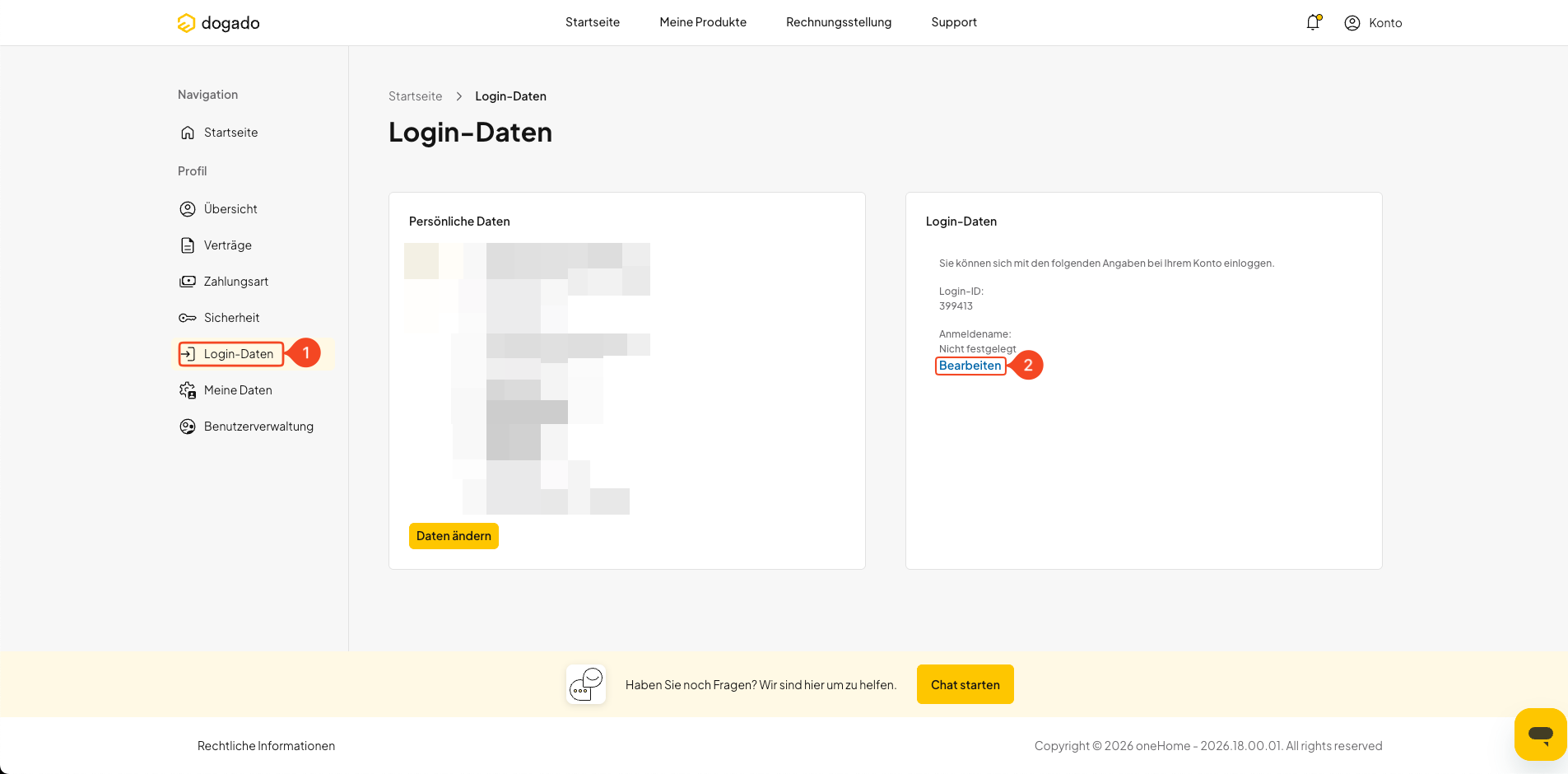 Login-Daten öffnen und Anmeldenamen in oneHome bearbeiten