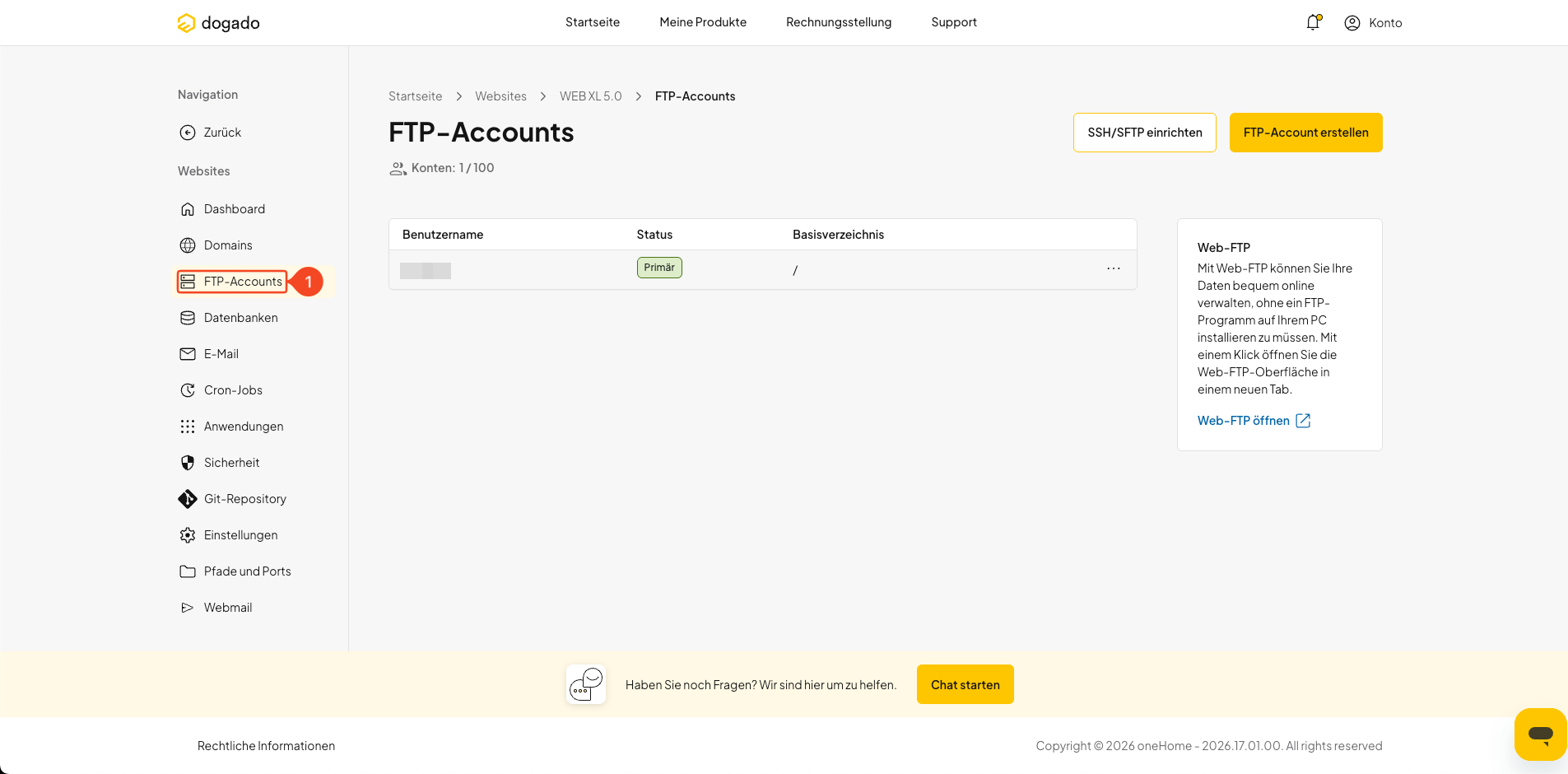FTP-Accounts in oneHome öffnen