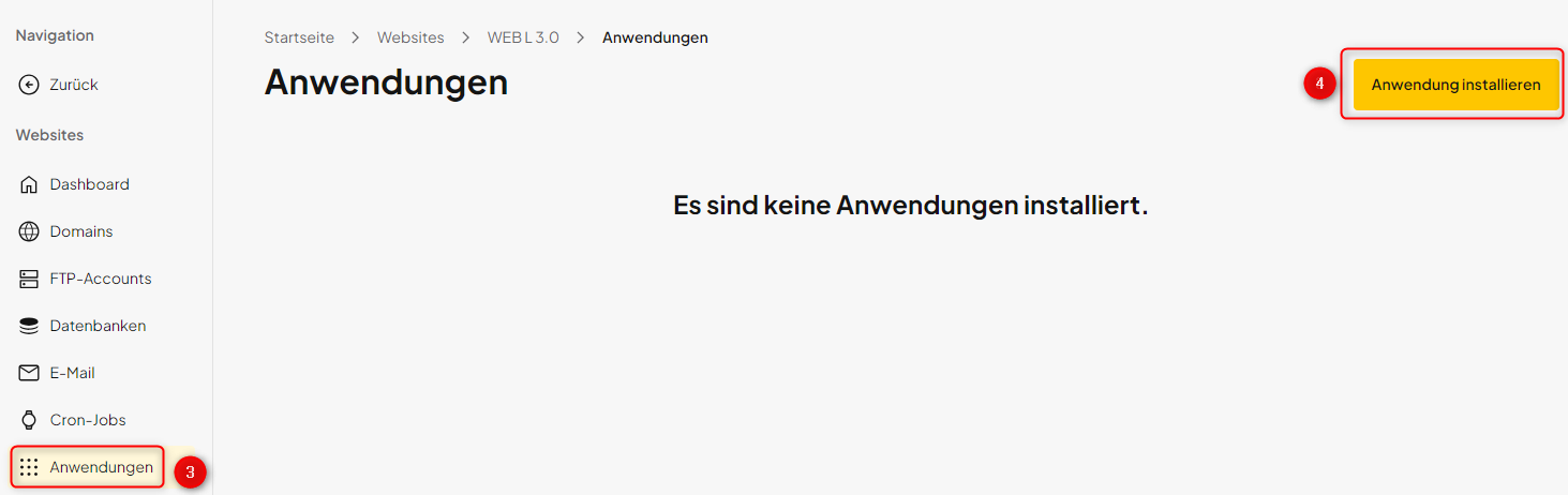Anwendungsverwaltung und Schaltfläche Anwendung installieren in oneHome